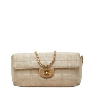 Chanel New Travel Line Coco Mark Chain Shoulder Bag in Beige and Gold Nylon L...